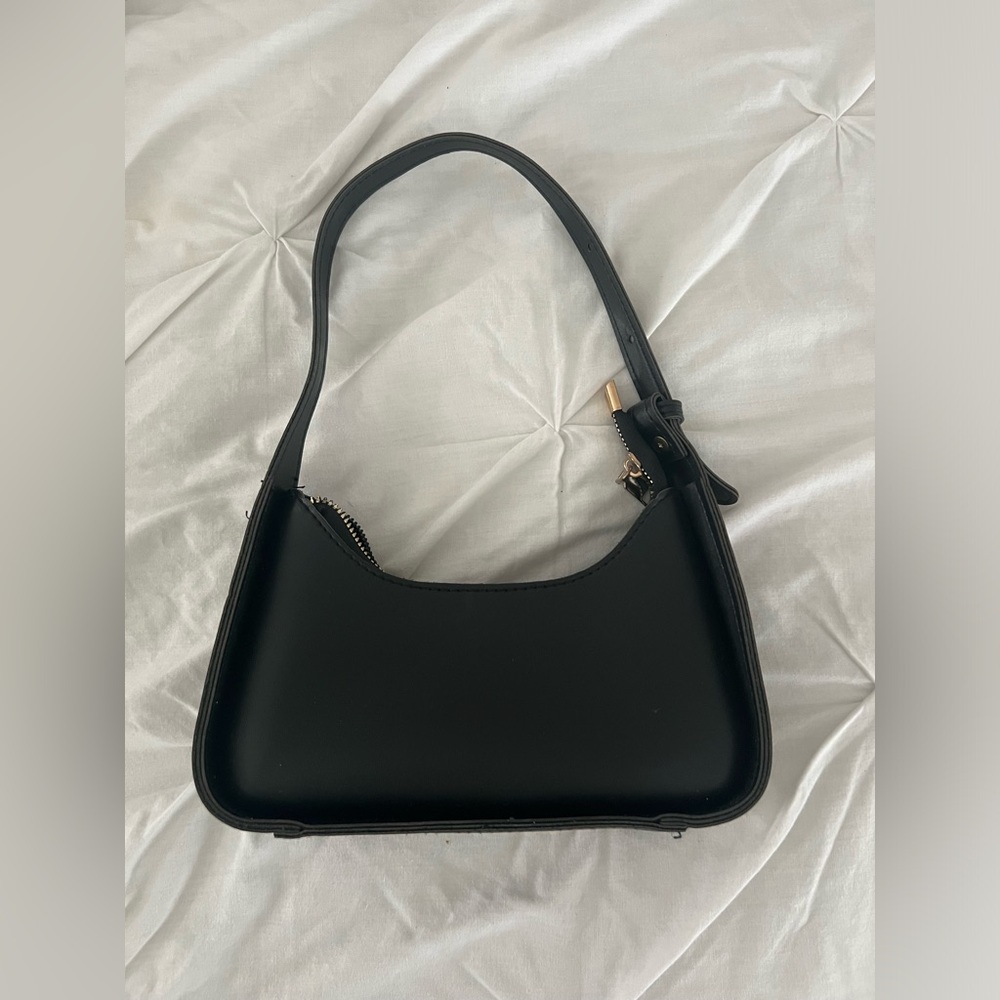 Black faux leather shoulder bag!